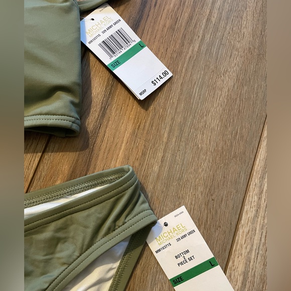 New With Tags Michael Kors L Army Green 2 Piece Banded Bikini Swim Suit - Picture 4 of 6